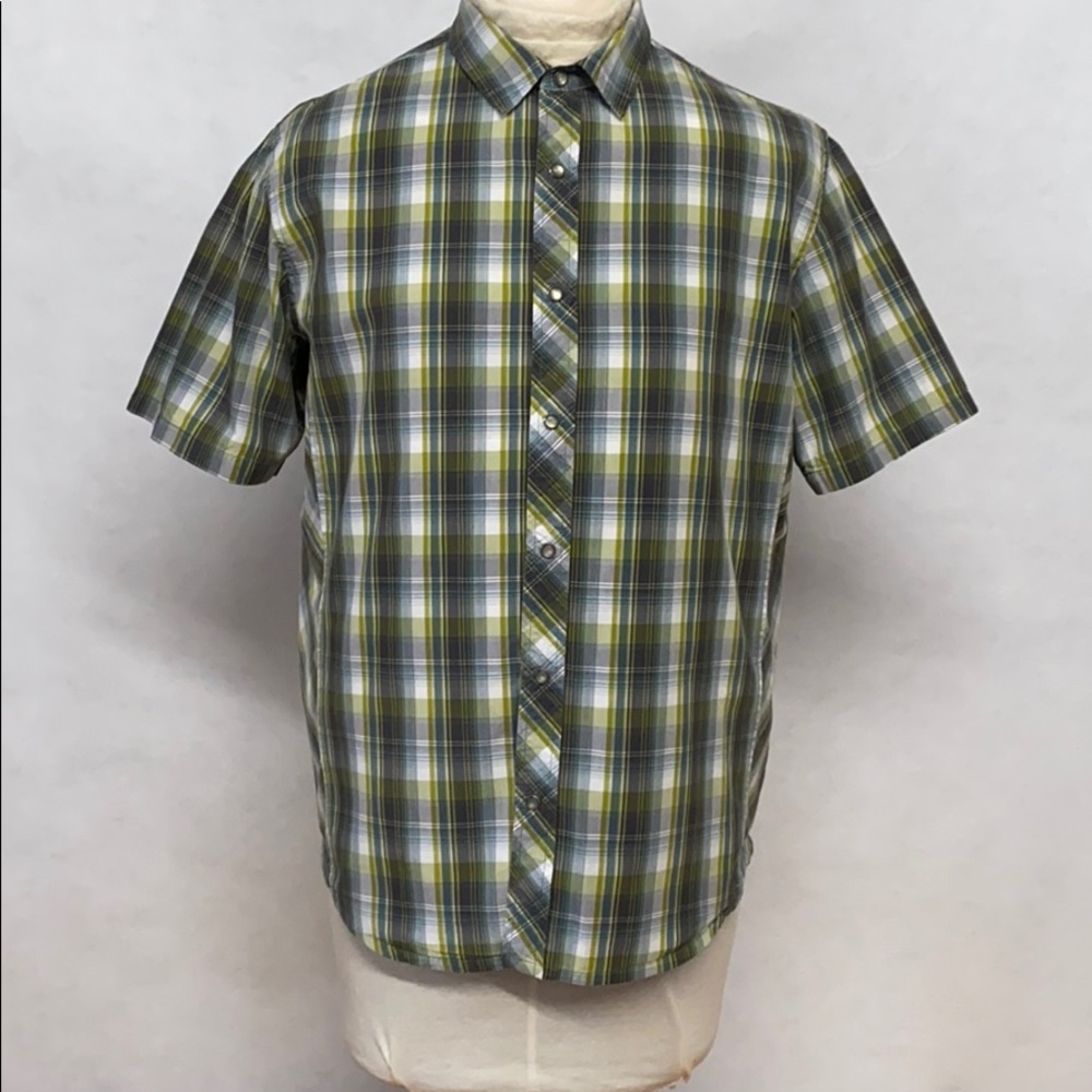Prana men’s short sleeve plaid cotton shirt sz L